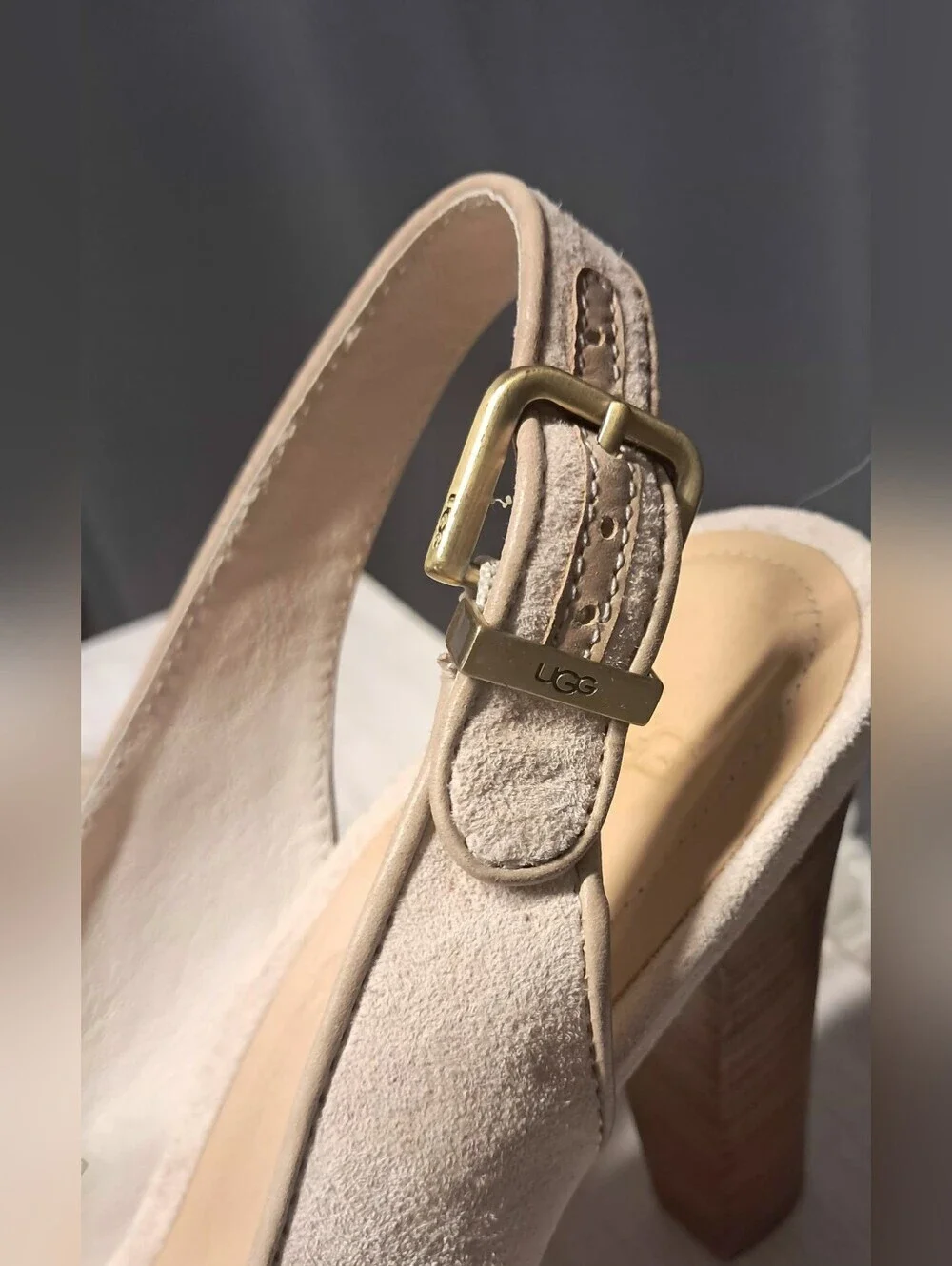 UGG Women's Open-Toe Slingback Heels in Beige Suede